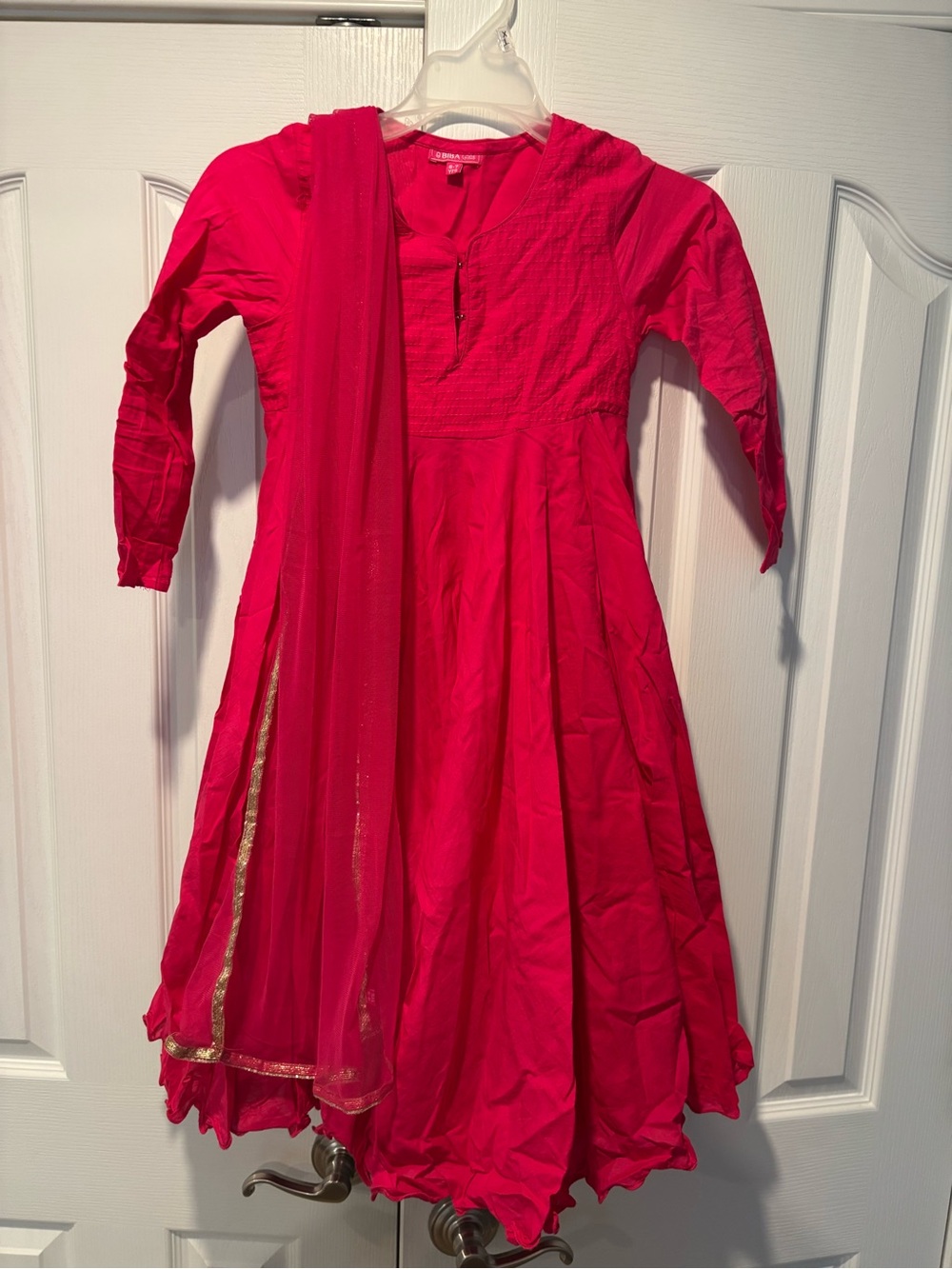 Biba Hot Pink Girls' Kurta with Subtle Gold Threading